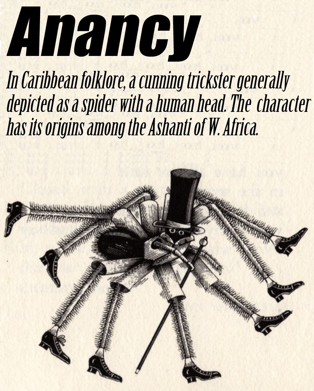 A depiction of Anancy the spider.